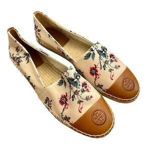 TORY BURCH Floral Leather Cap Toe Espadrilles
